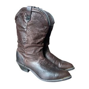 Vintage 80s Dingo Women’s Brown Leather Slouch Western Cowboy Boots, Size 7M